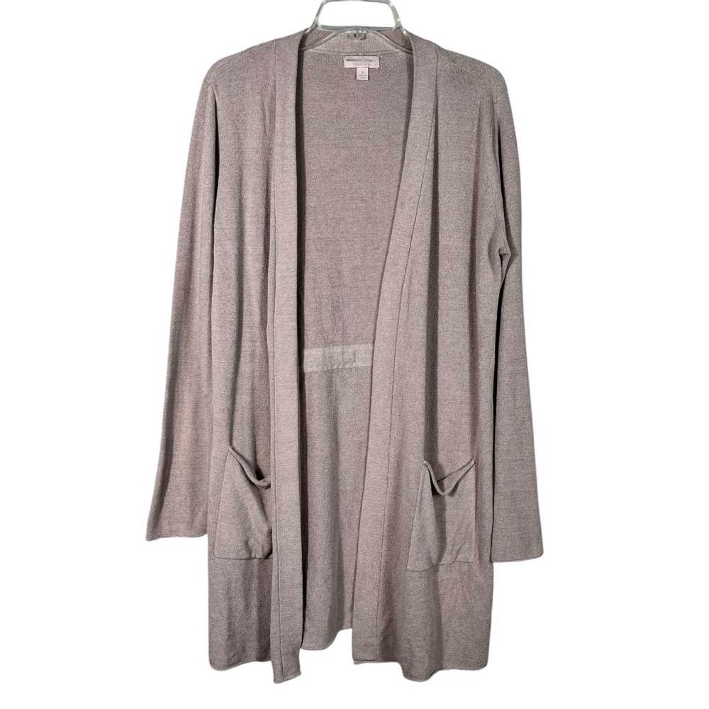 Barefoot Dreams Cozychic Ultra Lite Light Beige Tan Open Front Knit Cardigan Med